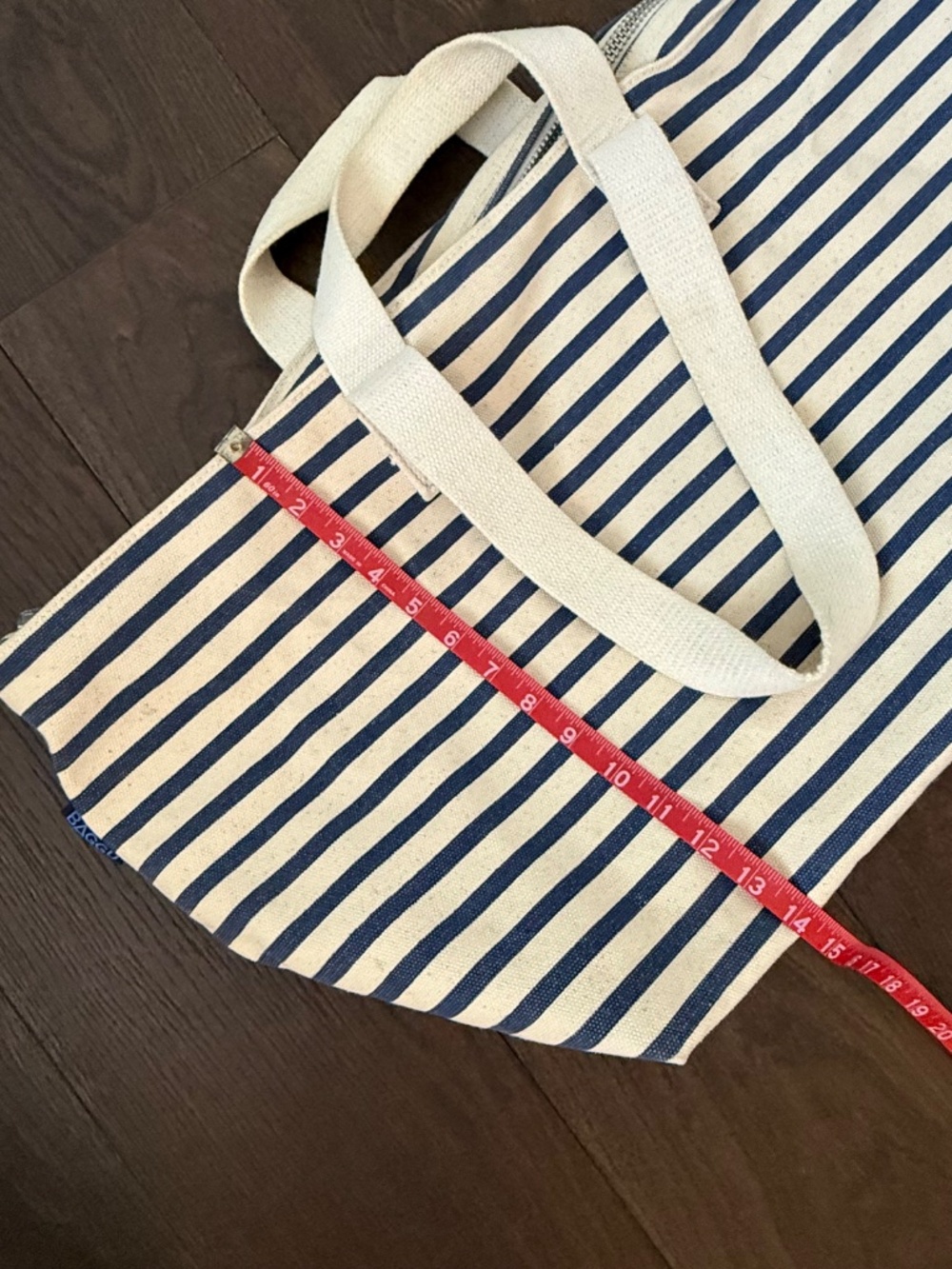 BAGGU Navy Stripe Canvas Weekender Duffel Travel Tote Recycled Cotton - Picture 4 of 8